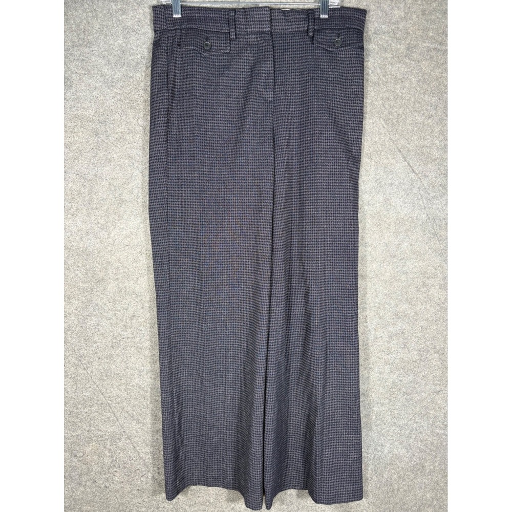 Loft High Waist‎ Trouser Pants Womens 10 Navy Grey Micro Houndstooth Wide Leg